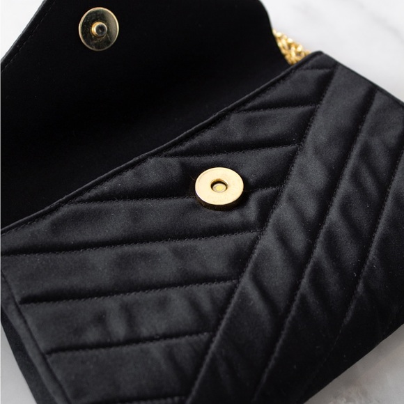 Chanel Vintage 1992 Black Gold Crystal Embellished CC Satin Diagonal Evening Bag - Picture 10 of 13